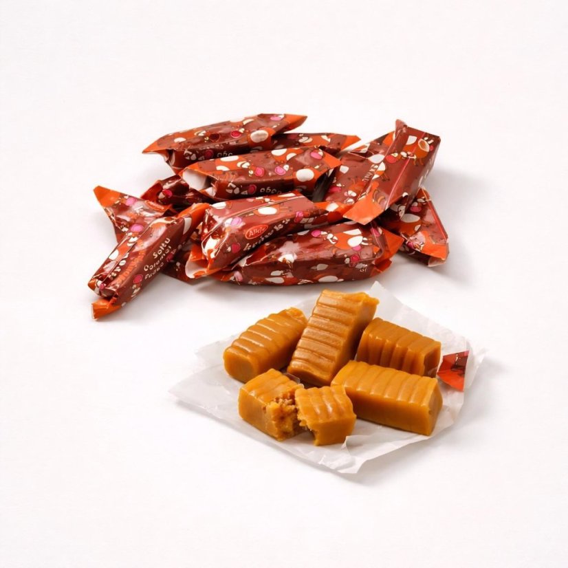 Krowkaland krovka slaný karamel – detail karamelových cukríkov