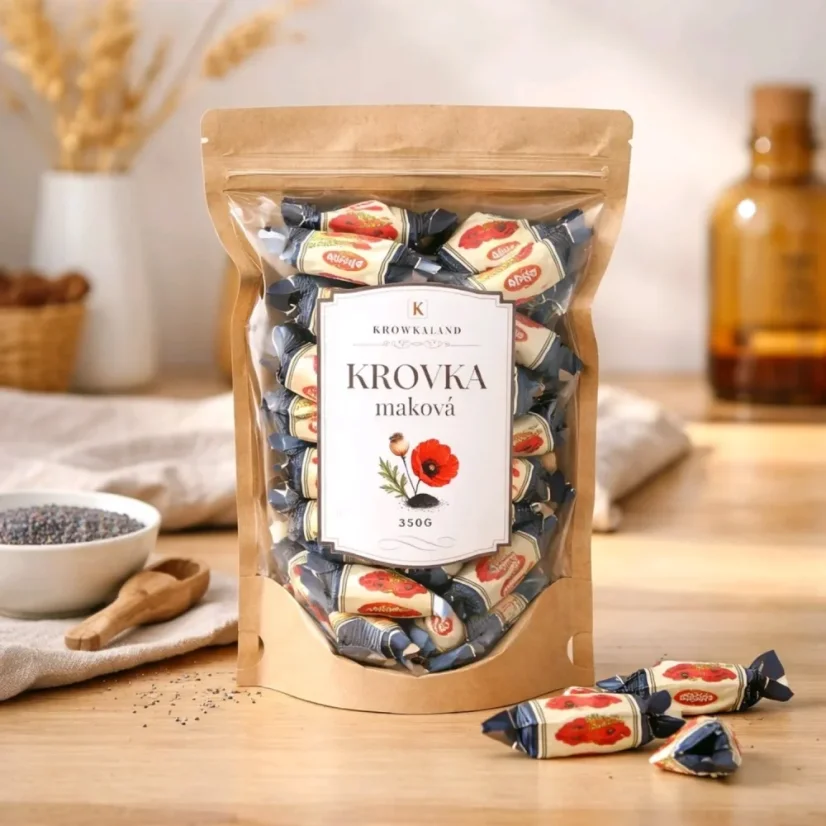 Krowkaland Krovka maková 350 g krovky s makom na stole