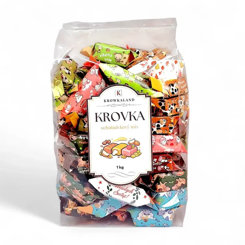 Krowkaland ochutnávkový mix poľských kroviek 1 kg na bielom pozadí.