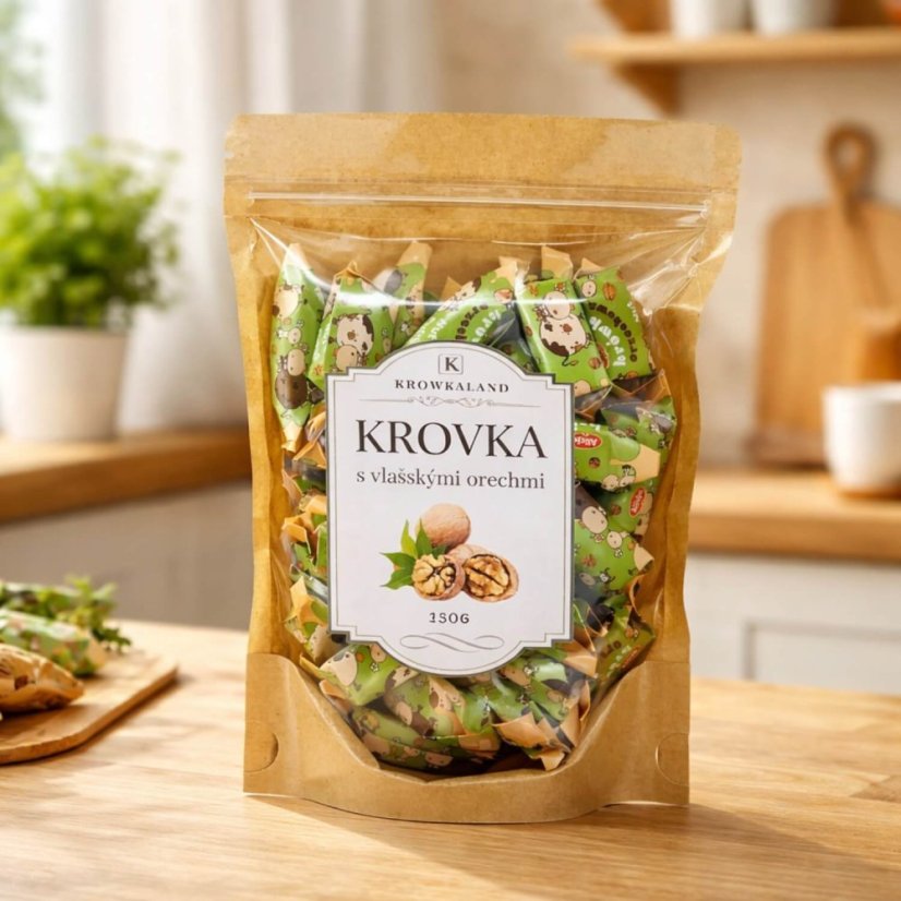 Krowkaland krovka s vlašskými orechmi – balenie v kuchynskom prostredí